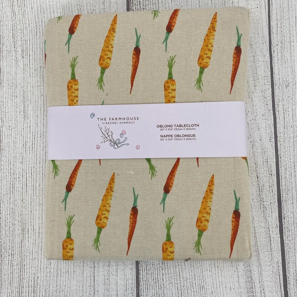 Rachel Ashwell The Farmhouse Tablecloth 60x104 Beige Orange Carrot Easter Spring